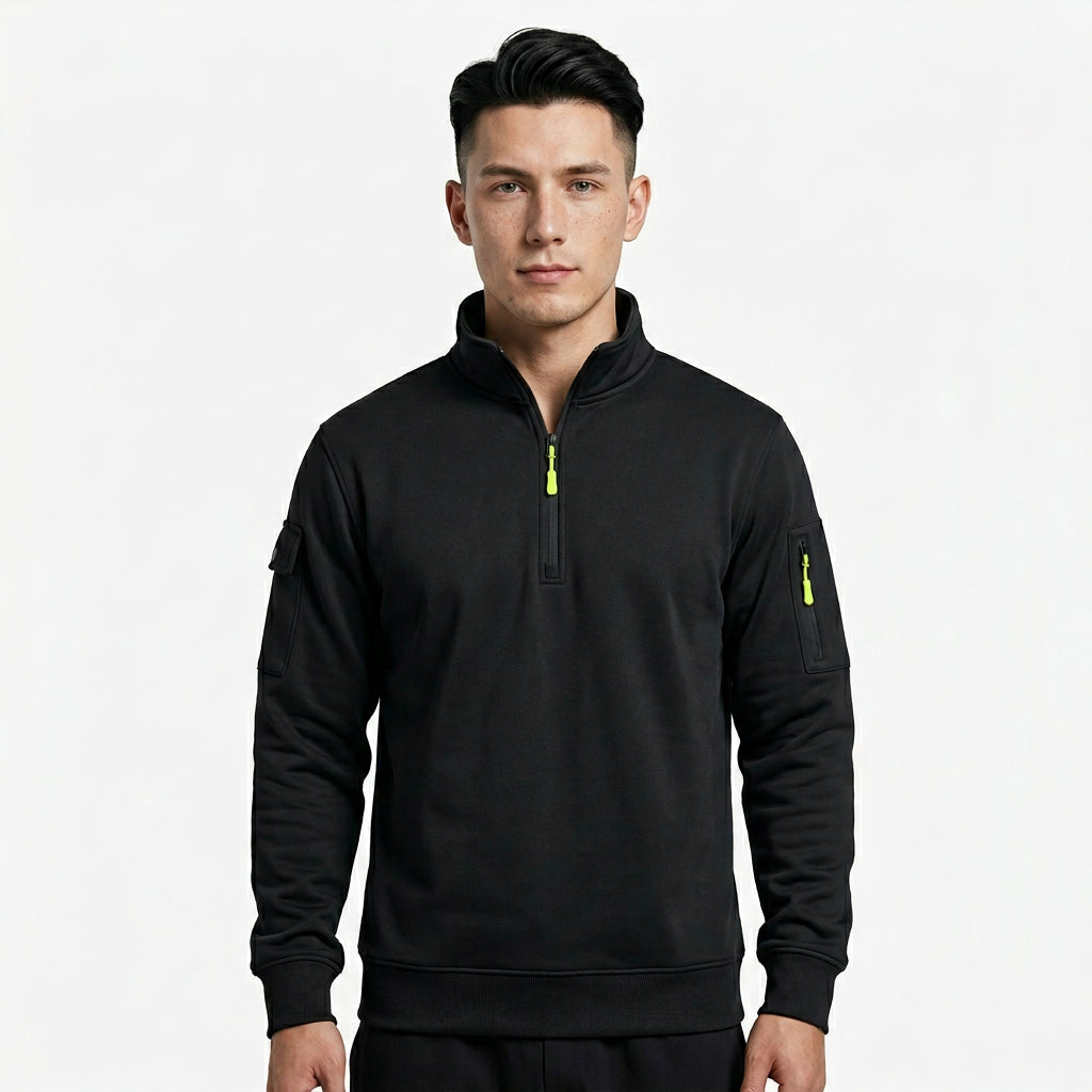 Buzo de hombre nuevo otoño invierno 2025, casual deportivo, manga larga, cuello alto con medio cierre, cortavientos.